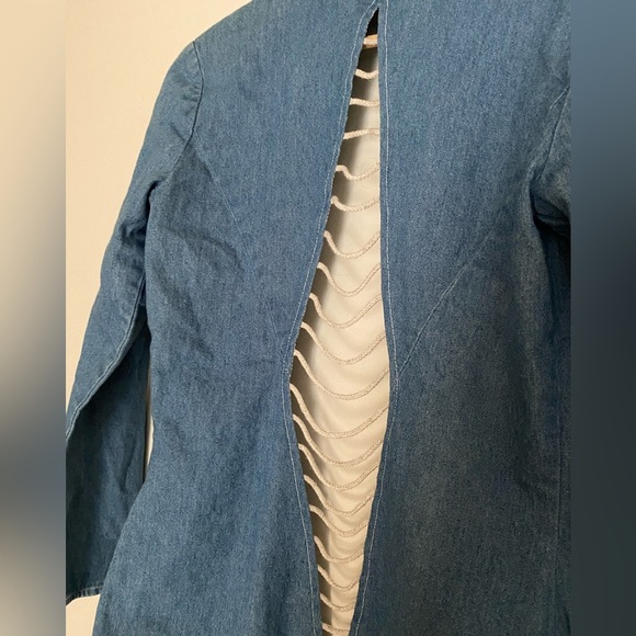 Vintage Jean Denim Caged Rope Jacket size Small Blue 80s - Picture 4 of 5
